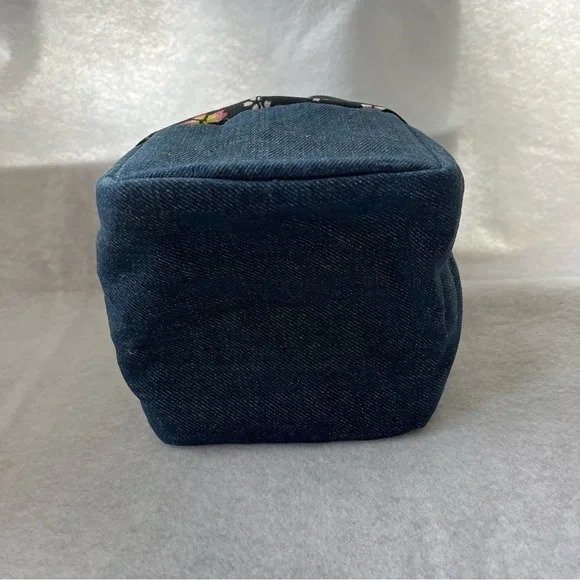 CHERRY BLOSSOM Drawstring Cosmetic Bag Denim Blue Pink Sakura - Picture 6 of 10